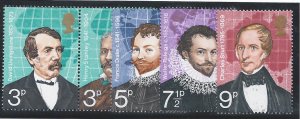 GB 1973 Explorers. Set of 5 values MISSING ALL OVER PHOSPHOR