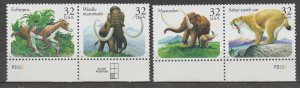3077-80,  Set-4 W/2PL#'s Prehistoric Animals MNH, .32 cent