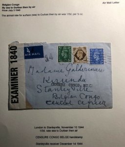 1944 London England Censored Airmail Cover To Stanleyville Belgian Congo