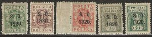 Eastern Silesia  41-45, mint,  hinged, some with hinge remnants. 1920.   (D242)