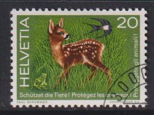 Switzerland   #616 cancelled 1976  frog , fawn and swallow  20c