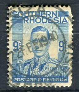 SOUTHERN RHODESIA; 1937 early GVI issue fine used 9d. value Postmark