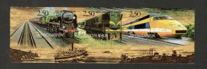 YUGOSLAVIA-BL.OF 3 IMPERFORATED STAMPS-LOCOMOTIVES-STAMPS ARE FROM BOOKLET-1998