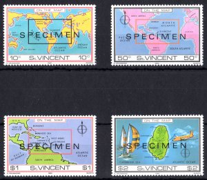 St.Vincent 1980 Sc#611/614 MAPS OF ST.VINCENT/SAI BOATS/PLANE Set SPECIMEN MNH