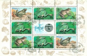 KOREA 3142a   USED  SS 8 STAMPS &1 LABEL  SCV $13.50 BIN $6.00 FROGS/REPTILES