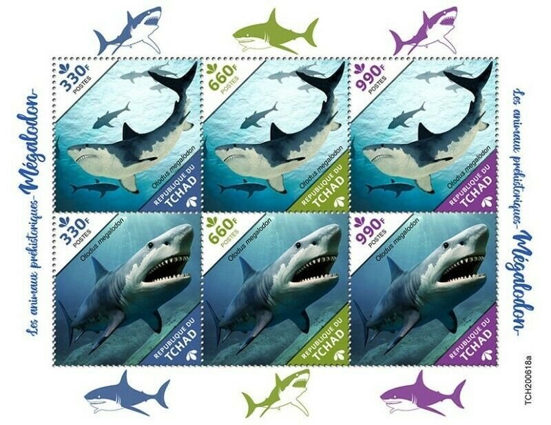 Chad - 2020 Prehistoric Animals-Megalodon - 6 Stamp Sheet - TCH200618a 