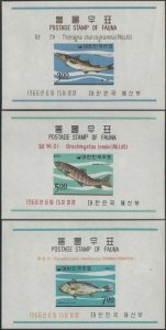 Korea South 1966 SG640 Fish, 3 MS IMPERFORATE MNH