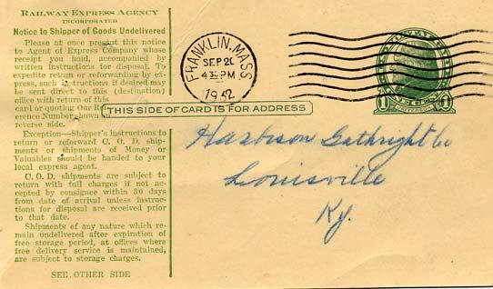 United States Massachusetts Franklin 1932 numeral duplex  Postal card  Printe...