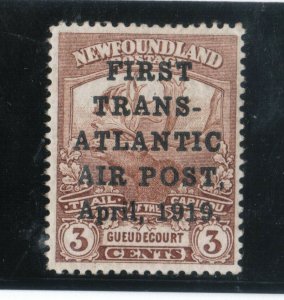 Newfoundland #C1 Very Fine Never Hinged W\ JAR Postmaster JA Robinson Manuscript