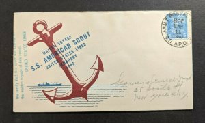 1946 US APO 896 SS American Scout Maiden Voyage Cover to New York City