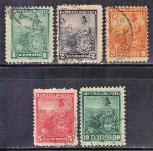 ARGENTINA SC# 123,124,125,127,129 USED 1,2,3,5,10c 1899-1903