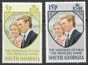 South Georgia Scott 37-38 MNH Princess Anne Wedding Set of 1973