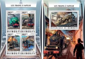 Djibouti Classic Steam Trains Locomotives Railroads Transport MNH stamp set