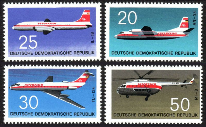 Germany DDR/GDR 1156-1159,MNH.Antonov AN-24,Ilyushin Il-18,Mi-8 helicopter,1969