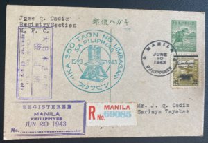 1943 Manila Philippines Japanese Occupation First Day Postcard Cover To Sariaya