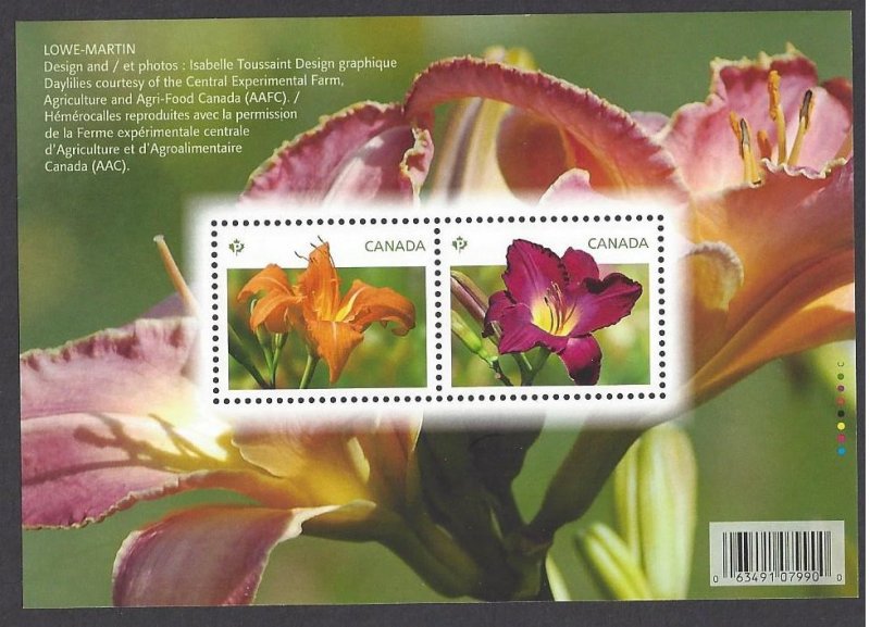 Canada #2526 MNH ss flowers, day-lilies issued 2012