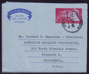 GB - 1960 - 6d Airletter to USA - Guildford pmk