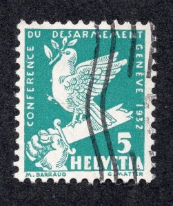 Switzerland 1932 5c peacock blue Dove, Scott 210 used, value = 75c