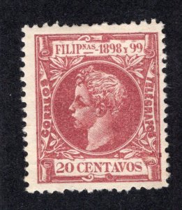 Philippines 1898 20c maroon Alfonso XIII, Scott 206 MH, value = $2.50