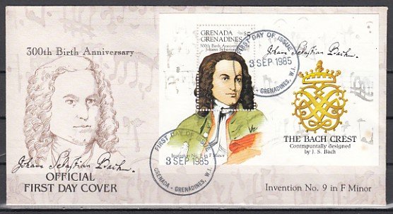 Grenada, Gr., Scott cat. 703. Composer Bach s/sheet. First day cover. ^