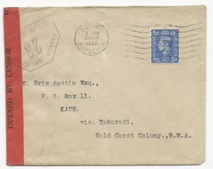 Great Britain Scott #262 on Censored Cover to Gold Coast Colony May 30, 1942