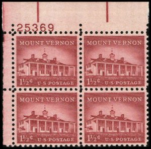 US #1032 MOUNT VERNON MNH UL PLATE BLOCK #25369