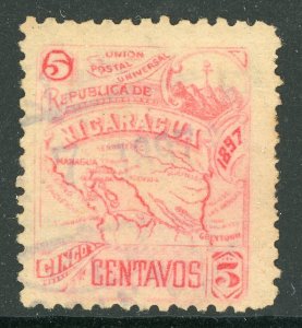 Nicaragua 1897 Map 5¢ Original Seebeck Watermarked Scott 98C VFU Z730