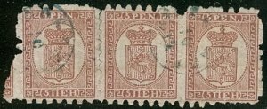 FINLAND #12a 5pen, Roul II, laid paper, used strip of 3 Scott $900.00