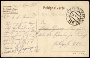 Austria WWI Railway Army Train Eisenbahnkomp Nr9 Feldpost G67333