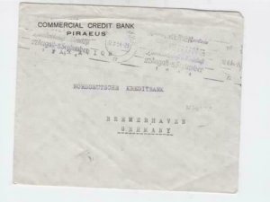 Greece 1954 piraeus credit bank  to bremen germany airmail stamps cover   r19748