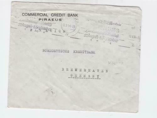 Greece 1954 piraeus credit bank  to bremen germany airmail stamps cover   r19748