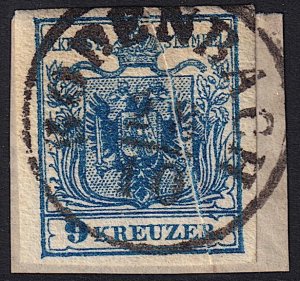 Austria - 1850 - Scott #5 - used on piece - BODENBACH pmk pre-print crease