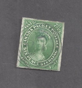CANADA # 9 USED 1857 GREEN IMPERFORATE QUEEN VICTORIA BS29422
