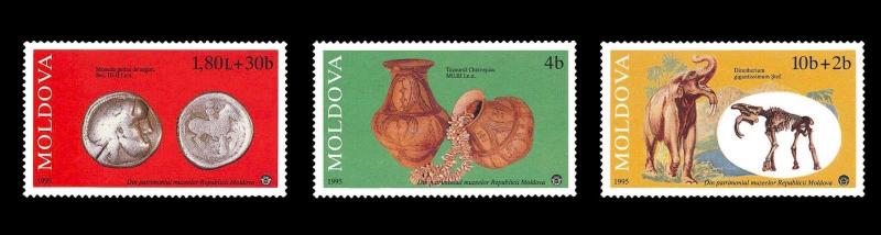 Moldova 1995 Museum Archaeology Treasure Coins Skeleton 3 MNH stamps