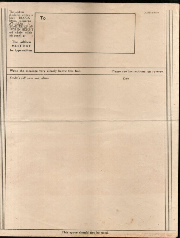 India 1943 3As KG VI Airgraph Letter Sheet Postal Stationery Unused # 10630