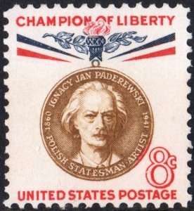 SC#1160 8¢ Champion of Liberty: Ignacy J. Paderewski (1960) MNH