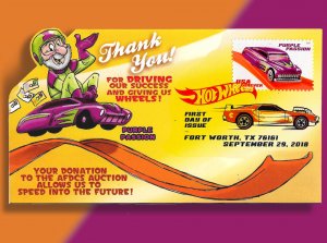 AFDCS Thanks Its Auction Donors w/Hot Wheels Pop-Up Mayhem! PURPLE PASSION FDC!