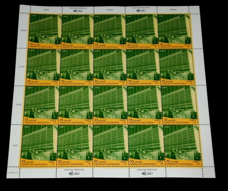 U.N.2000, VIENNA #276, UNITED NATIONS 55th ANNIV. SHEET/20, MNH, NICE! LQQK!