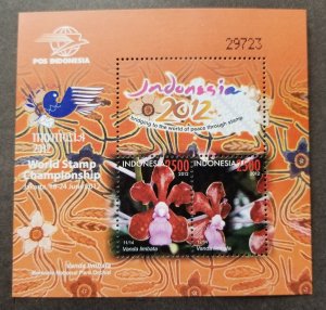 *FREE SHIP Indonesia World Stamp Championship 2012 Orchid Flower Flora (ms) MNH