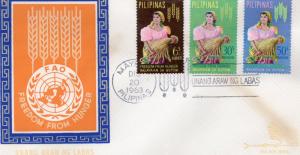 Philippines 1963 Sc# 902+ C88/C89 Freedom From Hunger Women with Rice Set(3) FDC