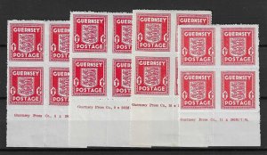 GREAT BRITAIN -  GUERNSEY 1942-43 1d scarlet Imprint blocks of - 40179
