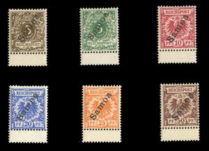 German Colonies, Samoa #51-56 Cat$372.50, 1900 3pf-50pf, sheet margin et of s...