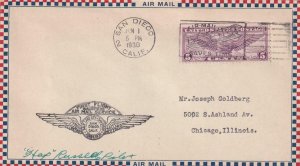 1930,1st Flt., San Diego, CA, Signed by Pilot Hap Russell (Famous Pilot) (41207)