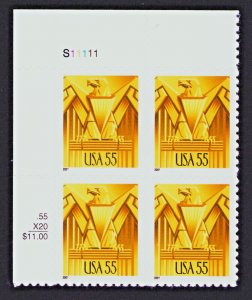 US 2001 Scott # 3471 GOLD EAGLE Plate Block of 4 55 Cents Stamps S1 111 MNH