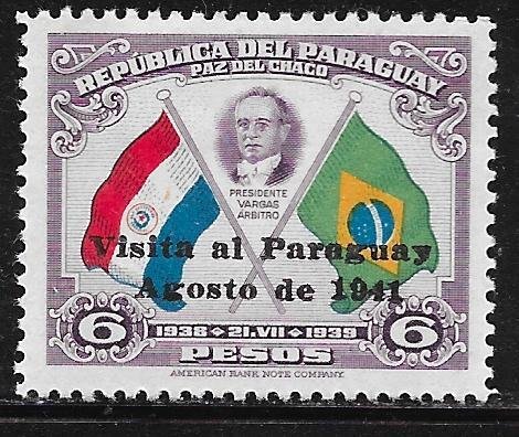 Paraguay 387: 6p Visit of President Vargas of Brazil, MH, F-VF