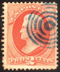 1875, US 2c, Jackson, Used, Blue fancy cancel, Sc 178