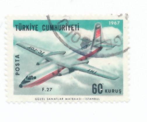  Turkey 1967  Scott C40 used  - 60k, F-27 plane