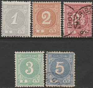 Suriname 1890 Sc 17-21 set mixed MNG(*)/MH*/used