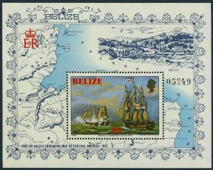 Belize 615 sheet,MNH.Michel 631 Bl.48. 19th century sailing ship,1982.Map.