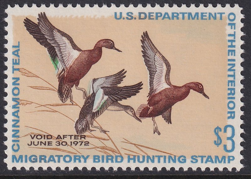 RW38 U.S. 1971 Federal Duck Stamp $3.00 issue MNH CV $42.50